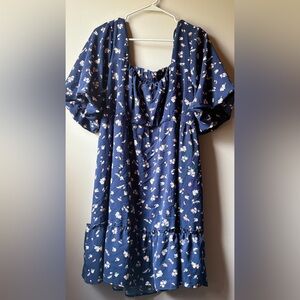 Floral Blue Dress with Puff Sleeves